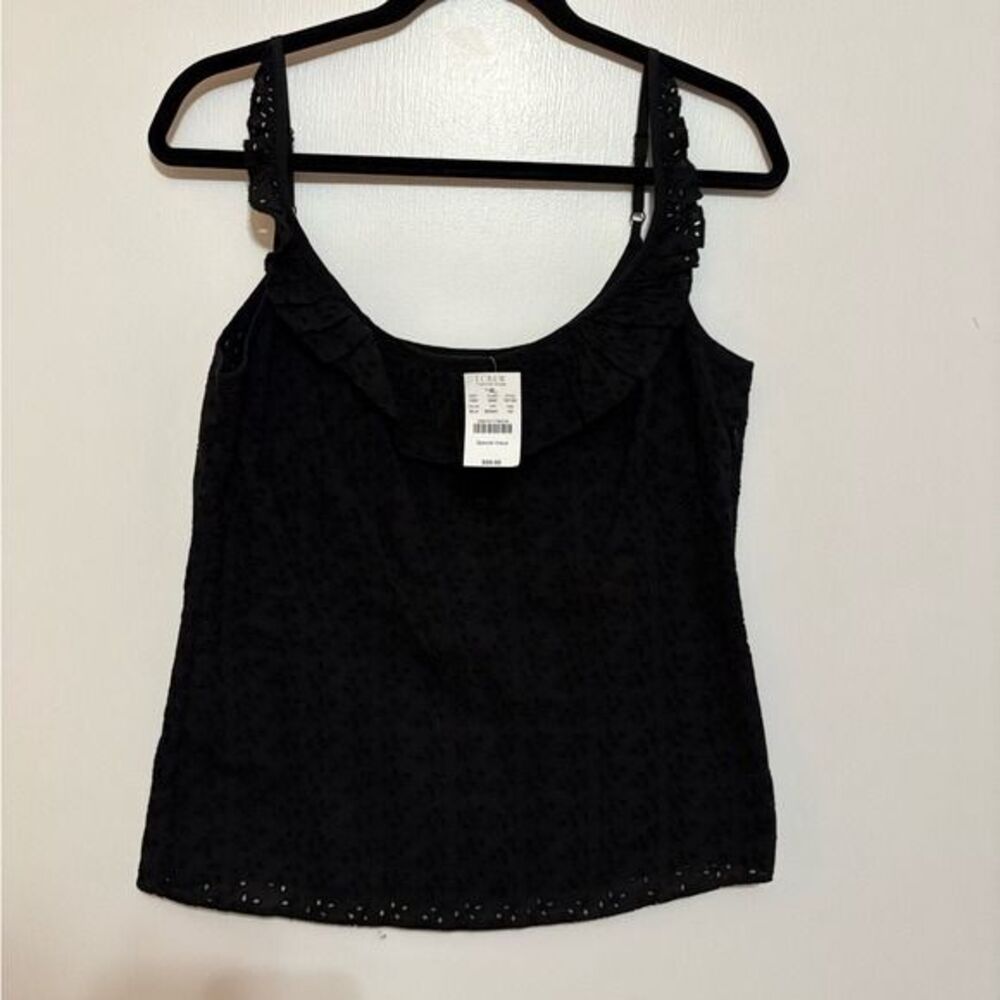 J Crew Black Eyelet Ruffle Tank Top Womens XS NWT Special Value